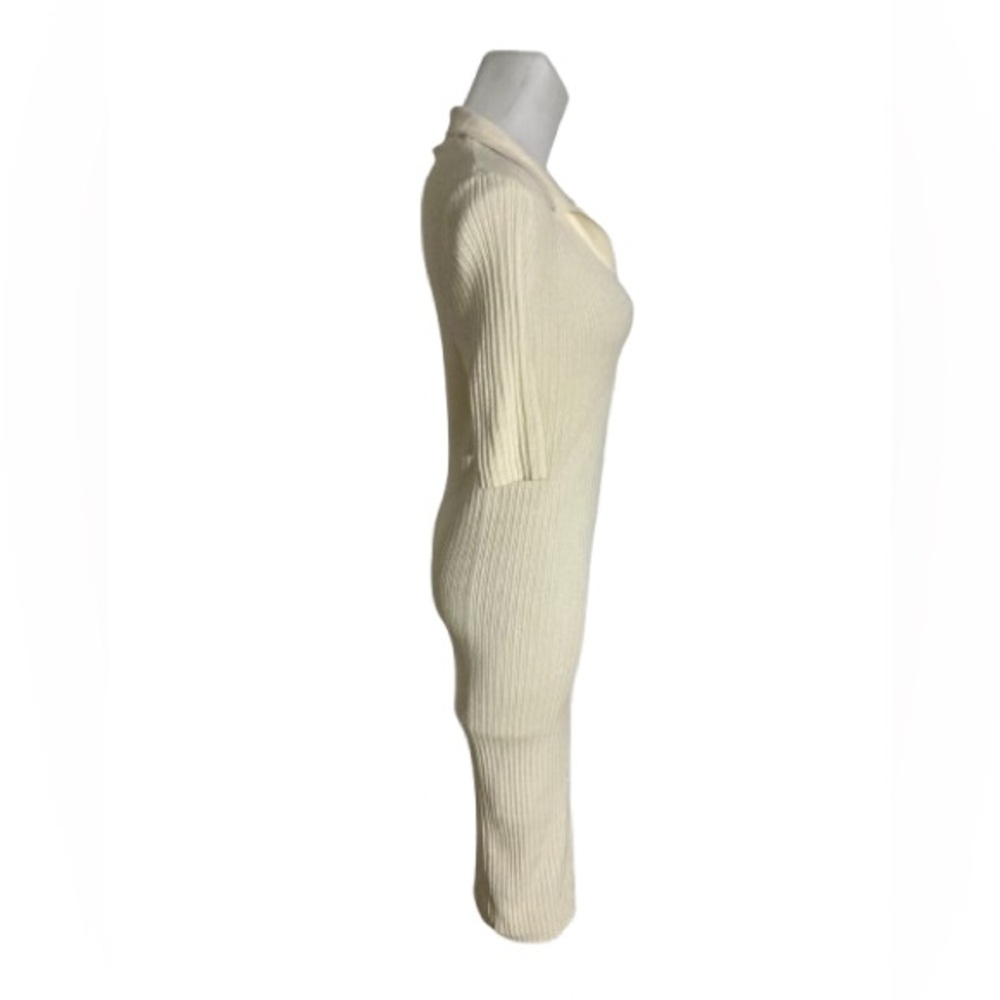 Vero Moda Holly 2/4 Polo Dress Tall Ribbed T-Shirt Midi Cream Dress XL - Picture 10 of 15